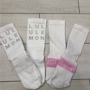 Lululemon Athletica White and Pink Athletic Socks